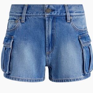 Alice + Olivia Cargo Denim Shorts Blue Utility Pocket Jean Shorts Size 30